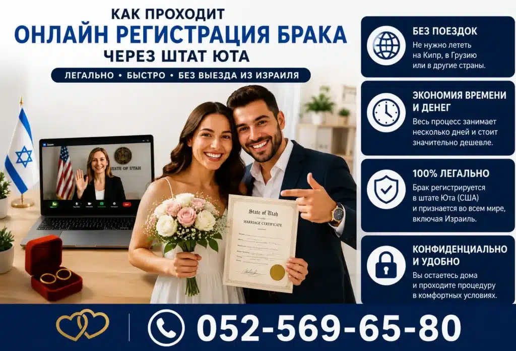 ₪ 1️⃣9️⃣8️⃣0️⃣ КАК ЗАКЛЮЧИТЬ Брак без Выезда из Израиля за ₪ 1️⃣9️⃣8️⃣0️⃣ онлайн через Юту 1 Как проходит онлайн регистрация брака через штат Юта: официальная церемония через Zoom без выезда из Израиля со свидетельством о браке