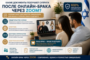 ₪ 1️⃣9️⃣8️⃣0️⃣ ГРАЖДАНСКИЙ БРАК в Израиле через Zoom 24/7 6 Официальные документы после онлайн-брака через Zoom в штате Юта