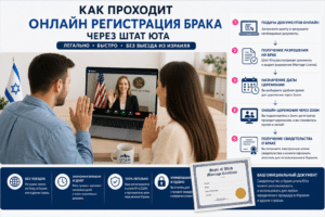 БРАК в ИЗРАИЛЕ ₪ 1️⃣9️⃣8️⃣0️⃣ онлайн - официально через Юту 24/7 +972-52-569-65-80 3 Онлайн регистрация брака через штат Юта для пары из Израиля через Zoom